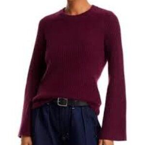C BY BLOOMINGDALE'S CASHMERE Ribbed Crewneck Sweater  In Heather Burgundy size M
